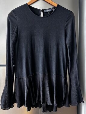 Theory Lewanda Cool Jersey Wool Silk Ruffle Top Black S
